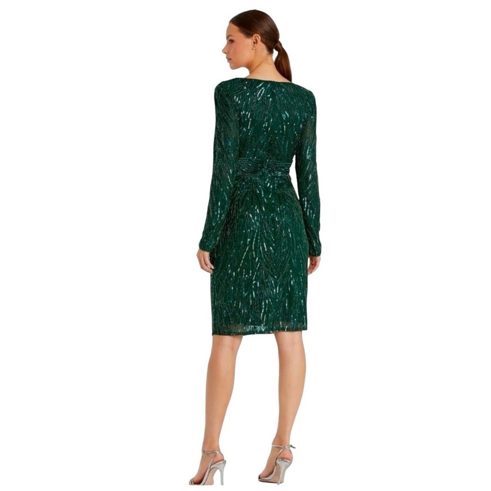 Mac Duggal 4632 Emerald Green Sequin Long Sleeve Cocktail Dress Size 14 $498 - Picture 3 of 8